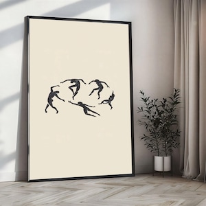 Canvas Art Print Minimalist Abstract Black Dancer Silhouettes in Motion on Beige Background Statement Wall Art, Large Wall Art