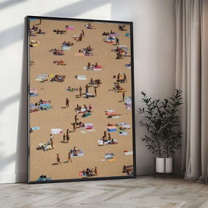 Canvas Art Print Overhead View of Beachgoers Relaxing on Colorful Towels in Sunny Sand Statement Wall Art, Large Wall Art