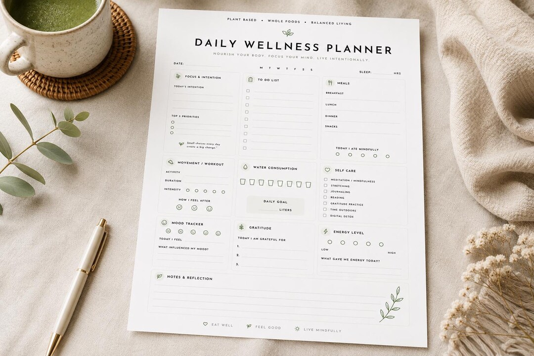 Daily Wellness Planner Printable | Minimalist Habit Tracker PDF | Self ...