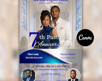 Editable 7th Pastoral Anniversary Program Template, Church anniversary flyer (Canva), Digital Download