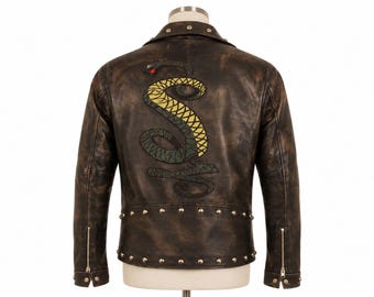 Men's Tunnel Snakes Rule Jacket | Handmade Distressed Leather Gamer Cosplay Coat Retro Vault Outfit