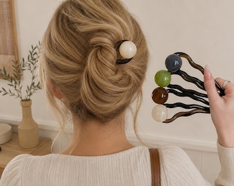 Acetate Hair Stick French Twist Pin Pearl Hair Fork Bun Holder Minimalist Hair Accessory Elegant Updo Pin Gift for Women Bridal Hair