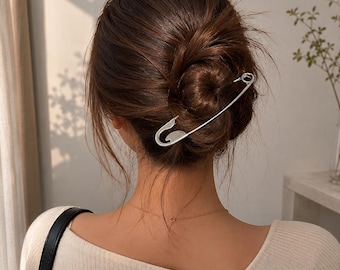Épingle à cheveux surdimensionnée, barrette en métal argenté, porte-chignon minimaliste, accessoire de coiffure tendance moderne, épingle à cheveux, cadeau pour elle