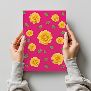 Yellow Rose Hardcover Journal, Pink Floral Notebook, Botanical Journal, Flower Lover Gift, Cottagecore Stationery, Lined Diary