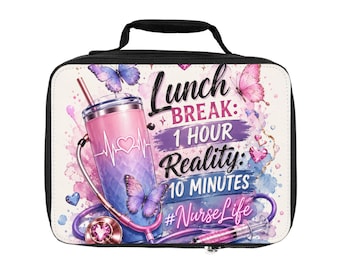 Cute Nurse Lunch Bag | Nurse Life Lunch Tote | Pink Butterfly Nurse Gift | Nurse Aesthetic Lunch Bag