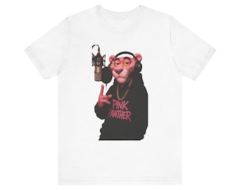 Pink Panther Rapper Tee | Vintage Microphone, Headphones, Gold Chain Graphic