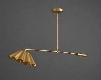 Adjustable Brass Swing Arm Flower Pendant, Modern Floral Ceiling Light for Bedside & Reading
