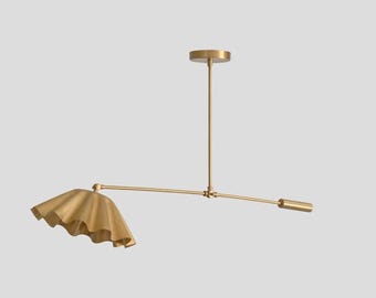 Adjustable Brass Swing Arm Flower Pendant, Modern Floral Ceiling Light for Bedside & Reading