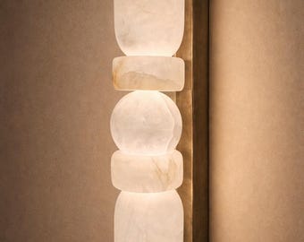 Modern Alabaster Wall Sconce in Aged Brass | Minimal Marble Wall Light | Luxury Interior Lighting