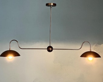 Handmade Brass Double Dome Pendant Light: Mid-Century Modern Chandelier l Hallway Fixture
