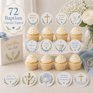 Decorazioni per cupcake per battesimo in formato PDF, download immediato.