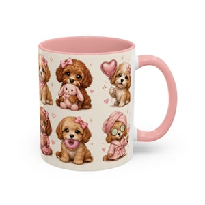 Söt Cavapoo-mugg – Rosa valpkaffemugg – Gåva till flickvän – Söt hundmugg – Cavapoo-mugg – Söt valpmugg – Rosa keramikmugg