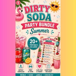 Sommer Dirty Soda Bar Kit | Druckbare Party Dekor, Becher Etiketten & Schilder