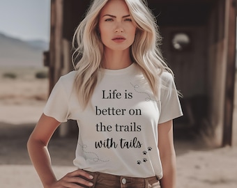 trail shirt, hiking shirt, dog hiking, camping dogs, girls hiking with dogs, trails with tails, dog hike shirt, dog hike shirts, trail shirt