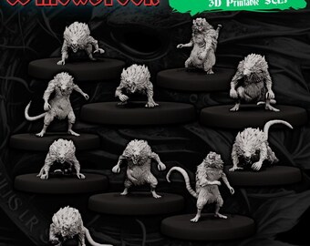 Rabid Rats Miniatures – 12 Diseased 28mm Horror RPG Monster Models