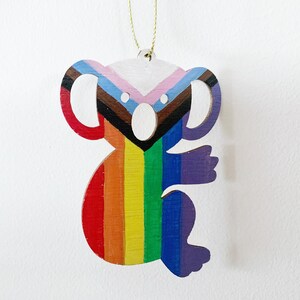 Hand painted LGBTQI+ Australian ANIMALS Christmas Wooden ornament. Kangaroo. Echidna. Koala. Rainbow ornaments