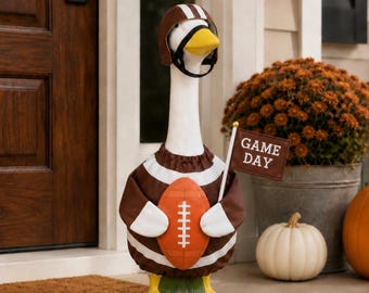 Fall Football Porch Goose Outfit 23 Inch Personalized Name Badge Game Day Helmet Jersey Flag Decor Gift for Sports Fan