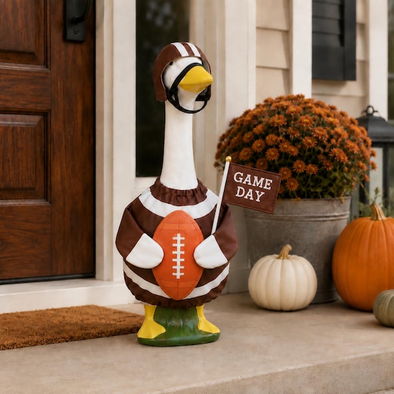 Fall Football Porch Goose Outfit 23 Inch Personalized Name Badge Game Day Helmet Jersey Flag Decor Gift for Sports Fan