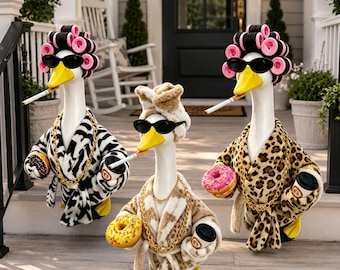 Animal Print Bathrobe Porch Goose Outfit, 23 Inch Spa Day Pajama Costume, Funny Goose Clothes Gift for Friends
