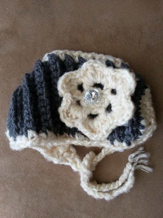 Items similar to Warm Hand Crochet Baby Head Wrap in Grey/Cream with