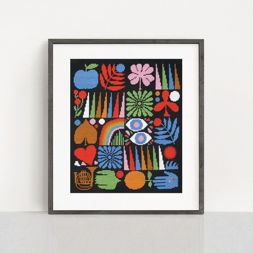 JOYFUL GRID Cross Stitch Kit Etsy