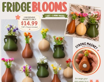 Fridge Blooms – Mini Magnetic Flower Vase Set (3 pcs) – Kitchen Decor Gift
