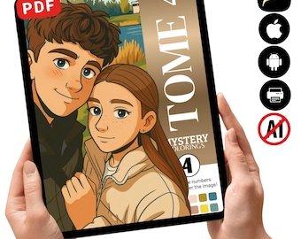 Libro para colorear de misterio de pareja de anime / Páginas para colorear románticas por números (Descarga en PDF)
