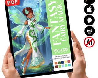 Libro para colorear de misterio y hadas fantásticas / Páginas encantadas para colorear por números (Descarga en PDF)