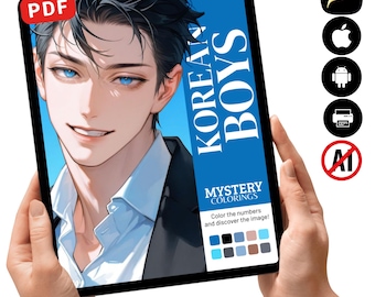 Libro para colorear de misterio para niños coreanos / Páginas para colorear por números estilo anime (PDF)