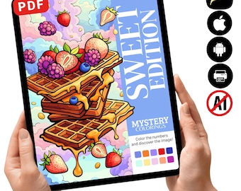 Libro para colorear misterioso Edición Dulce / Colorea postres por números en PDF (Descarga digital)
