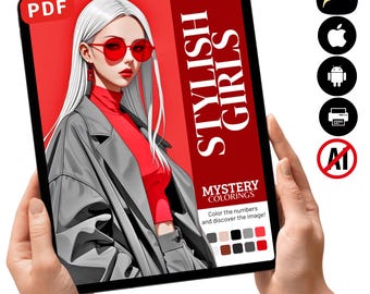 Libro para colorear misterioso para chicas con estilo / Colorea por números de moda / Descarga digital en PDF imprimible