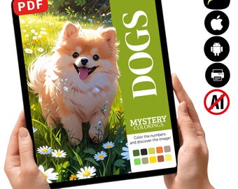Libro para colorear de misterio con cachorros / Adorables escenas de perros, colorea por números (descarga en PDF)