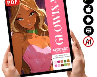 Libro para colorear misterioso Glowmix / Colorea por números Glam Girl / Descarga digital en PDF imprimible