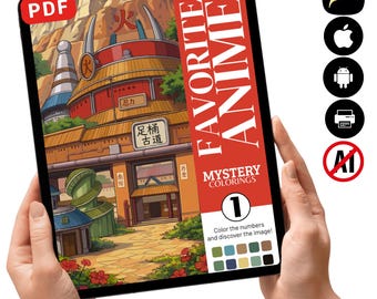 Libro para colorear de misterio de anime / Escenas de pueblos, paisajes fantásticos (descarga en PDF)