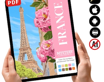 Libro para colorear misterioso de la Torre Eiffel de Francia / Libro para colorear de viajes a París por números (Descarga en PDF)