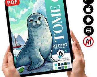 Libro de colorear por números "El misterio de las focas", páginas para colorear de animales marinos para adultos (descarga en PDF)
