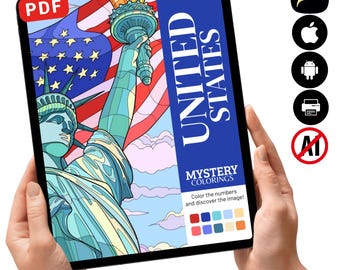 Libro para colorear misterioso de Estados Unidos / Monumentos, Estatua de la Libertad (Descarga en PDF)