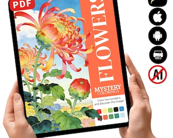 Libro de colorear de misterio floral para adultos / Páginas botánicas para colorear por números (Descarga en PDF)