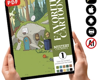 Libro para colorear de misterio con dibujos animados / Casa acogedora, escenas del bosque (Descarga en PDF)