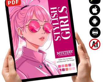 Libro para colorear misterioso de chicas anime con estilo / Páginas de moda rosa (Descarga en PDF)