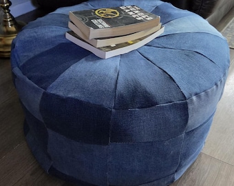 Denim Ottoman Pouf for Blaket Storage