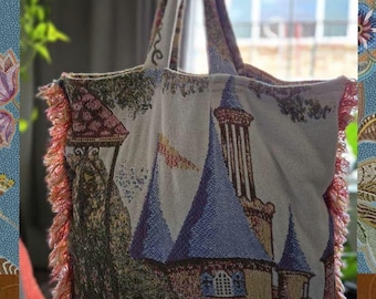 Fairytale Tote Pink, Handmade Canvas Tote, Kawaii Book Bag