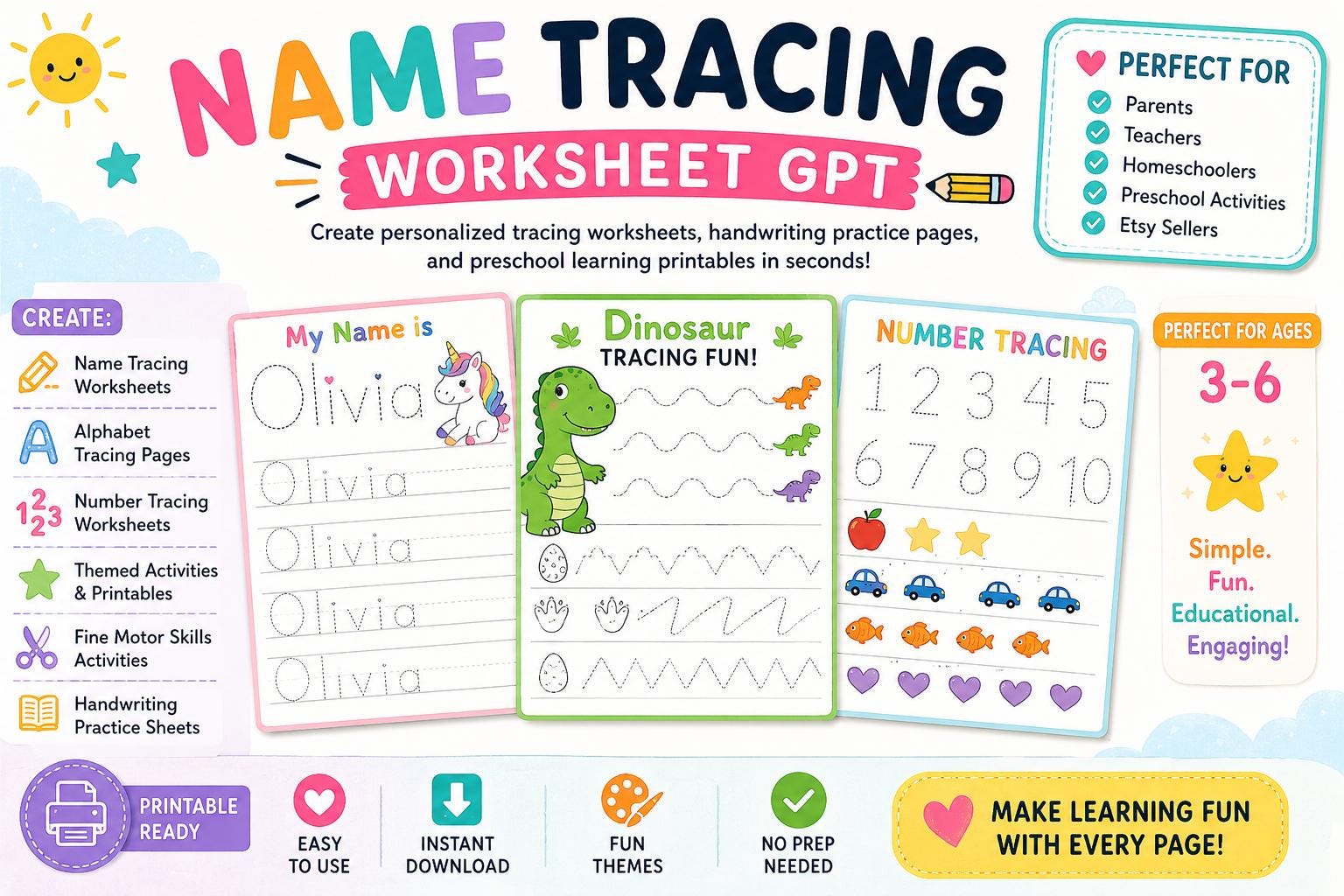 Personalized Name Tracing Worksheets | Kids Handwriting Practice PDF - Etsy