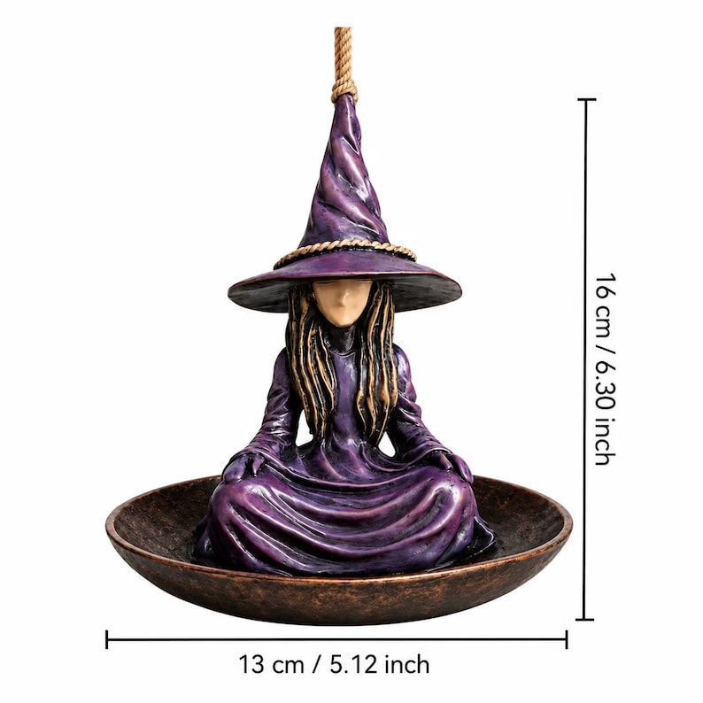 Witch Bird Feeder Resin Hanging Garden Decor, Cottagecore Fairy Garden Sculpture, Whimsical Outdoor Bird Feeder Ornament, Patio Decor image 2