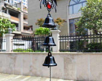 Gothic Bat Wind Chime , Dark Fantasy Hanging Bell with Gemstone Inlay, Witchy Outdoor Garden & Home Decor