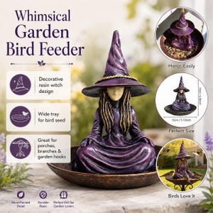 Witch Bird Feeder Resin Hanging Garden Decor, Cottagecore Fairy Garden Sculpture, Whimsical Outdoor Bird Feeder Ornament, Patio Decor image 6