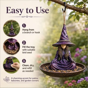 Witch Bird Feeder Resin Hanging Garden Decor, Cottagecore Fairy Garden Sculpture, Whimsical Outdoor Bird Feeder Ornament, Patio Decor image 7