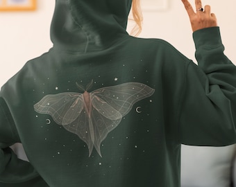 Magical Moth Hoodie Fairy Grunge Whimsigoth Clothing Granola Girl Moth Shirt Cecropia Moth Fairycore Top Hangover Hoodie Lunar Moth Back