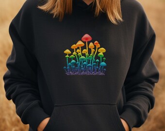 Microdose Medicinal Mushroom Hoodie Rainbow Wook Psilocybin Mushrooms Mycology Goblincore Whimsigoth Retro Mushroom Fairy Grunge Hoodie