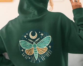 Magical Moth Hoodie Fairy Grunge Whimsigoth Clothing Granola Girl Moth Shirt Cecropia Moth Fairycore Top Hangover Hoodie Lunar Moth Back